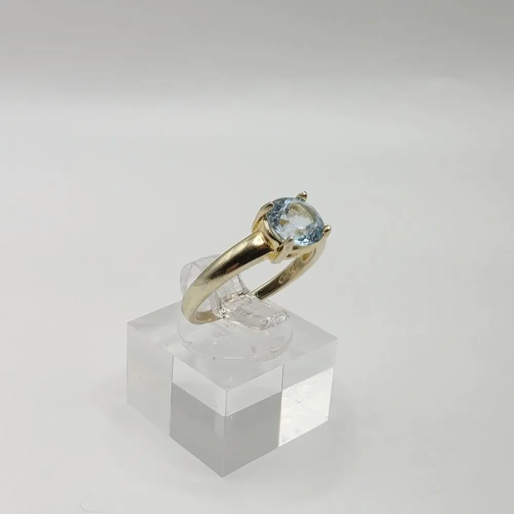 Vermeil 925 Sterling Silver Round-Cut Blue Topaz Ring Size 7